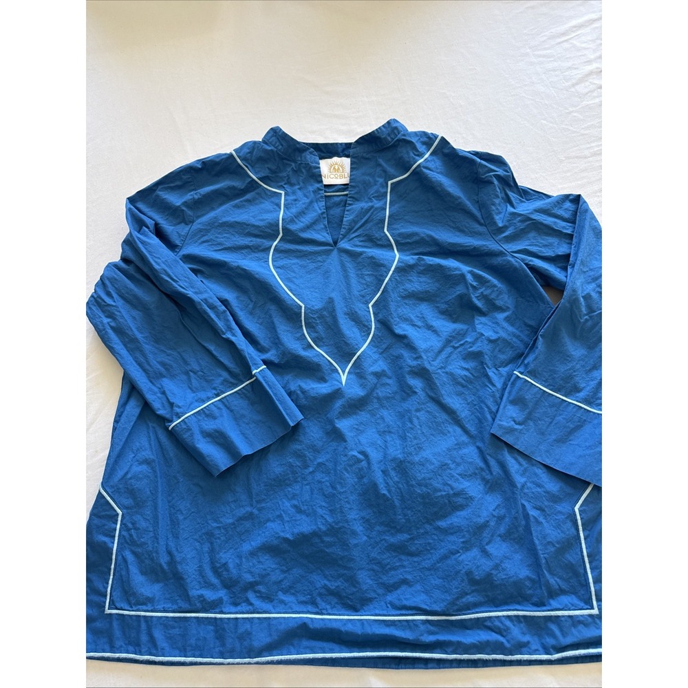 NicoBlu Arabella Azul Blue Embroidered Tunic Cotton Blouse XL